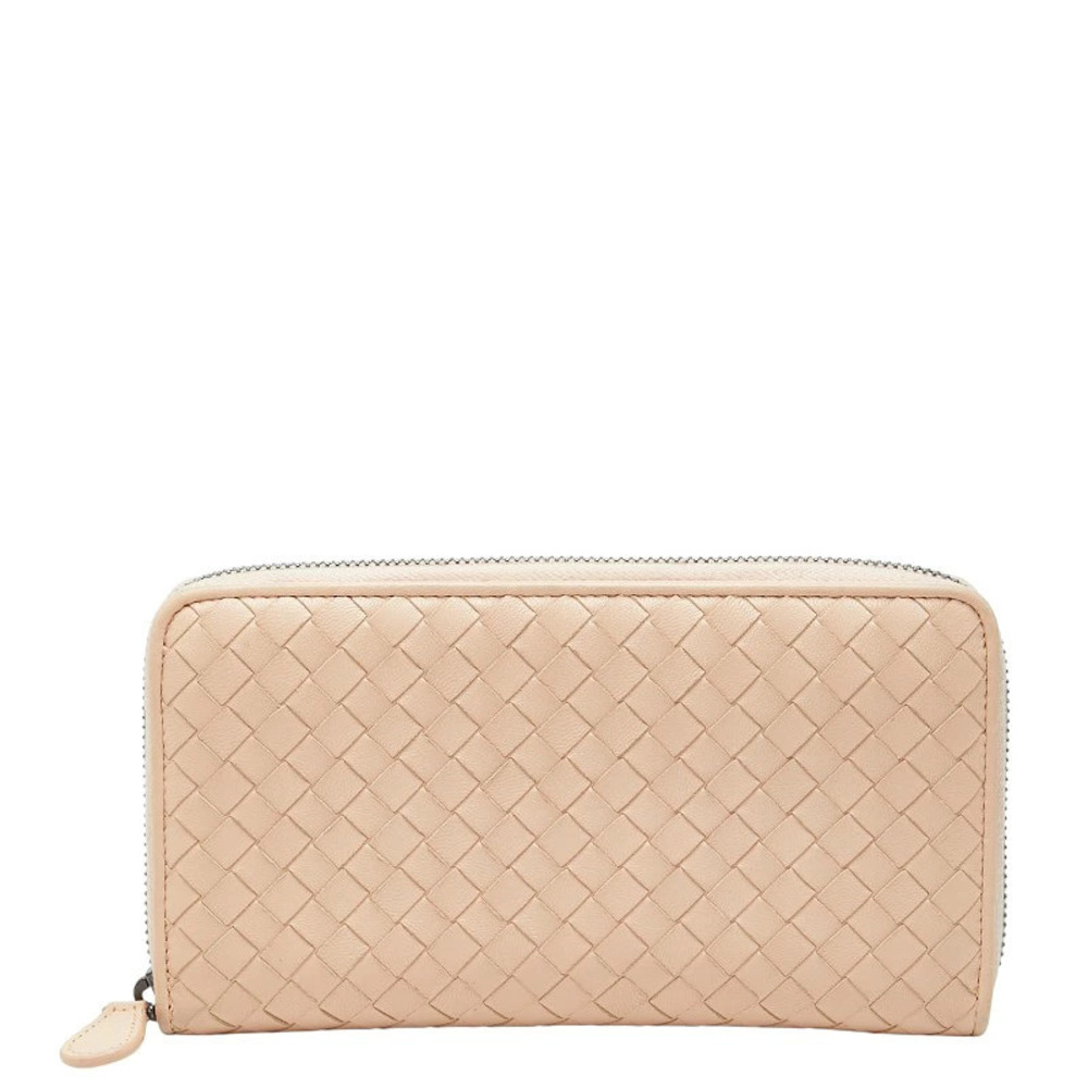 Bottega Veneta Intrecciato Round Zip Long Wallet Pink Leather